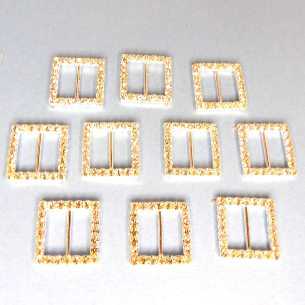 10 Square Shaped Buckles Sparkly Diamantes Set In Silver Colour Metal 15mm bar size 21mm clearance