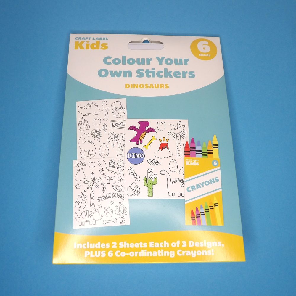 3 x Craft Label Kids Colour Your Own Stickers Dinosaur Design