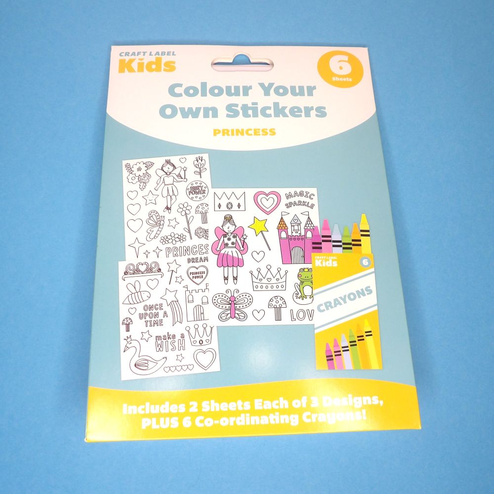 3 x Craft Label Kids Colour Your Own Stickers Fairy Princess Designs