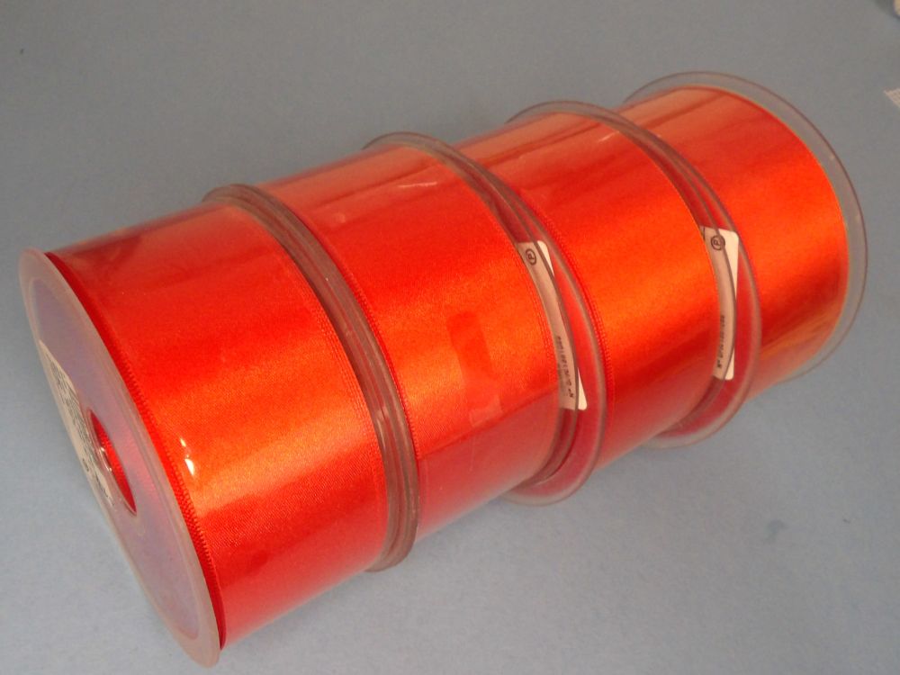 Only One lot Of 4 Dark Orange x 25 metre Reel Of 35mm Double Satin Ribbon Clearance