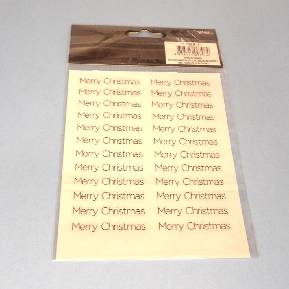 Card Of ' Merry Christmas ' Stickers with 2 sheets of 24 size 42mm x 4mm Black