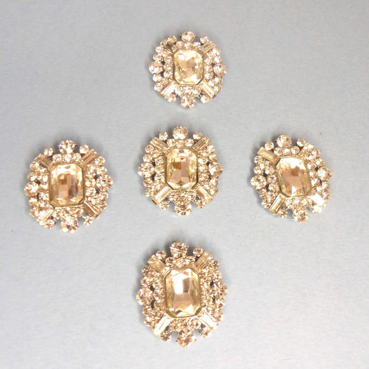 5 Diamante Sparkly Metal Trims With Centre Clear Oblong Stone Size 32mm x 28mm ClearanceS