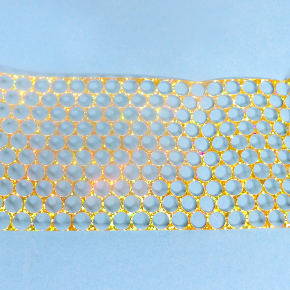 10 Meters Of Holographic Gold Punchinella Sequin Waste 80mm Wide With 8mm Holes Clearance