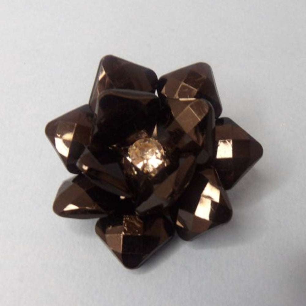 Black Facetted Petals Brooch With Diamante Centre Size 50mm Clearance