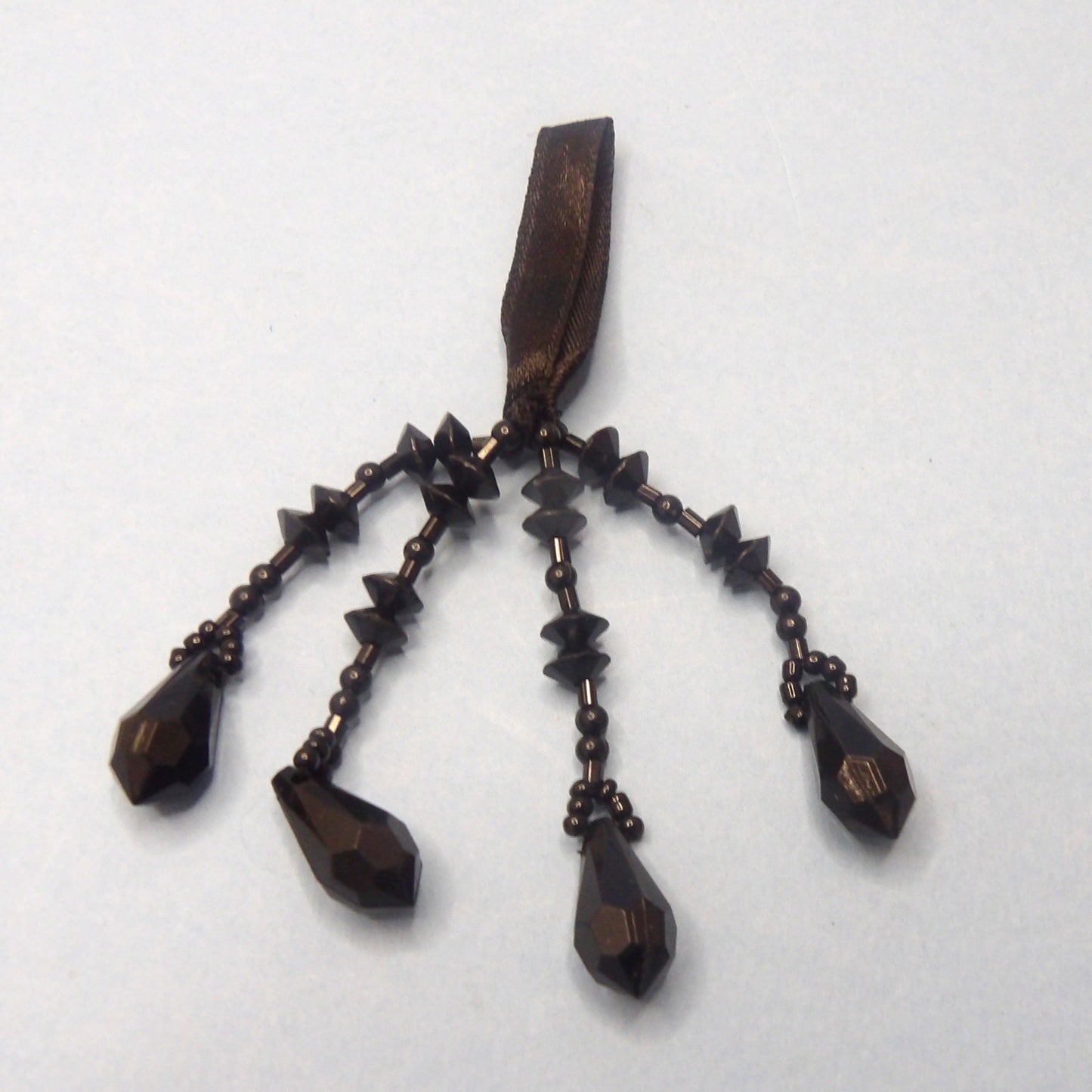 Only one 10 Black Beaded Tassels On Satin Ribbon With 4 Strands Of Beads 80mm