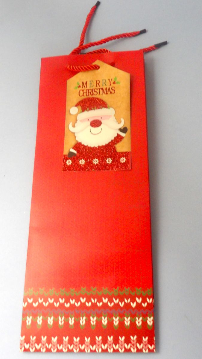 Red Merry Christmas Bottle Bag with Tag Size 36cm x 14cm x 8.5cm