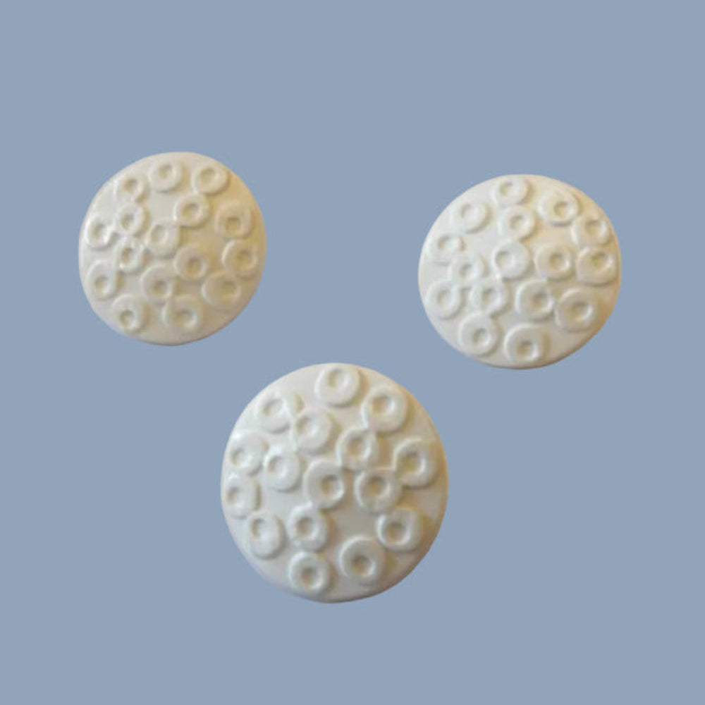 Only One Lot Of 98 White Shank Buttons With Circles Pattern Size 20mm