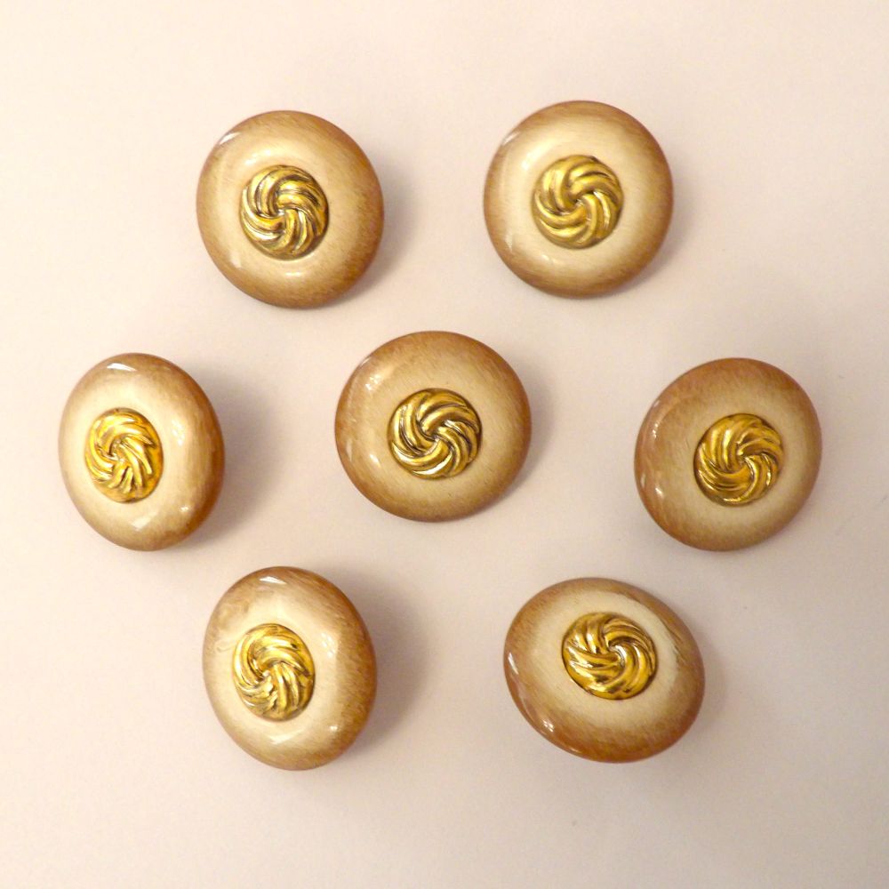 Only One Lot Of 44 Light Brown And Cream Shank Buttons Size With Gold Colour Knot Centre 19mm