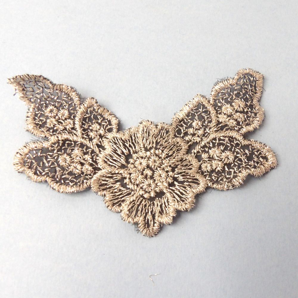 10 Silver Lurex Lace Flower With Leaves Sew On Motifs Size 11cm x 4cm Clearance