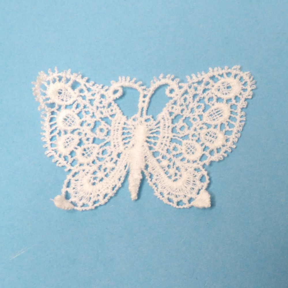 10 White Delicate Guipure Lace Butterfly Sew On Motifs 7cm x 5cm Clearance