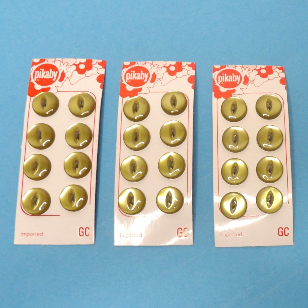 10 Cards of 8 Olive Green Fish Eye 2 hole buttons 13mm clearance Pikaby Brand Vintage