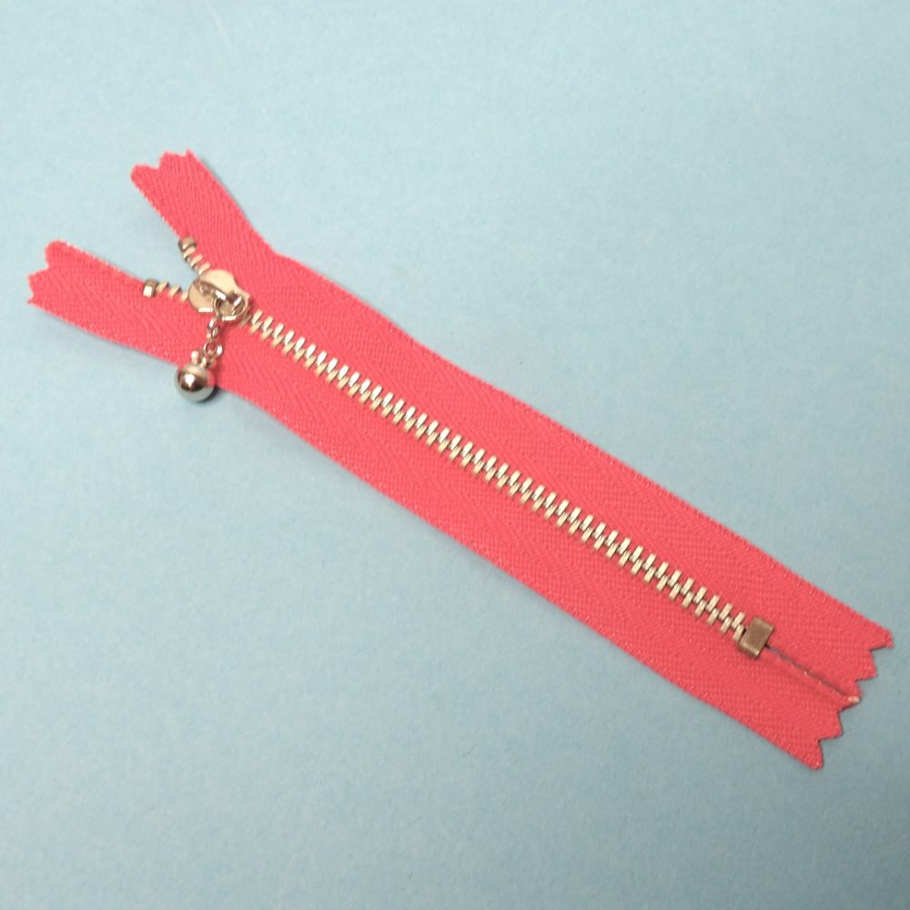 10 Bright Pink Closed End Zips With Silver Colour Metal Teeth And Fancy Ball Pull size 12cm Clearance