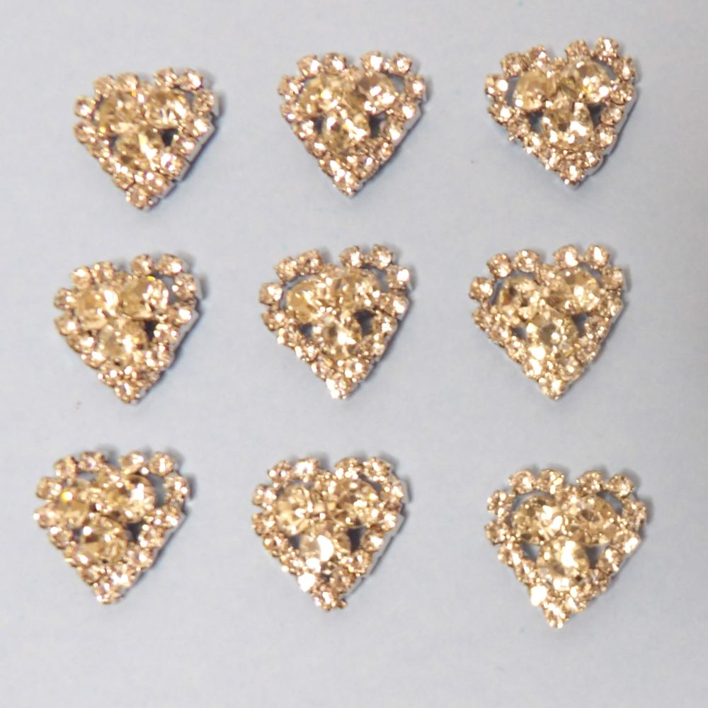 9 Heart Shape With Sparkly Diamantes Flat Back Size 16mm Clearance