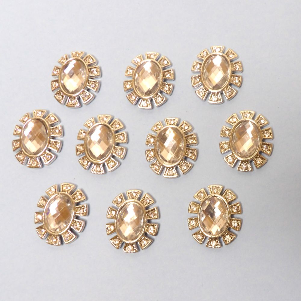 10 Oval Sparkly Diamantes And Centre Clear Stone Silver Colour Metal Flat Back Trims Size 24mm x 20mm clearance