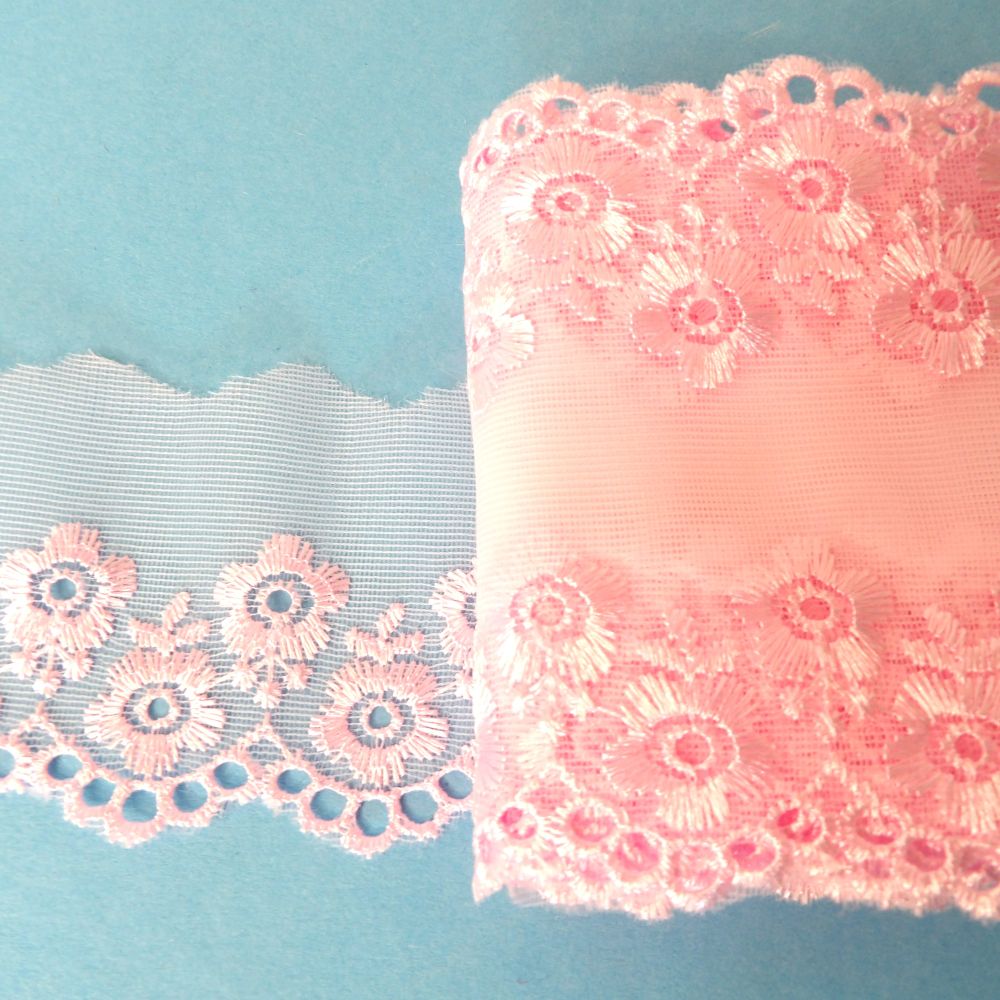 13.7 Metres Of Light Pink Tulle Embroidered Lace 60mm Wide