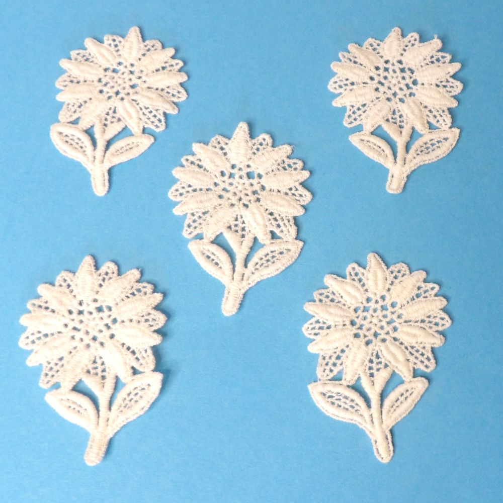 20 Cream Guipure Lace Flower Sew On Motifs Size 70mm x 45mm Clearance