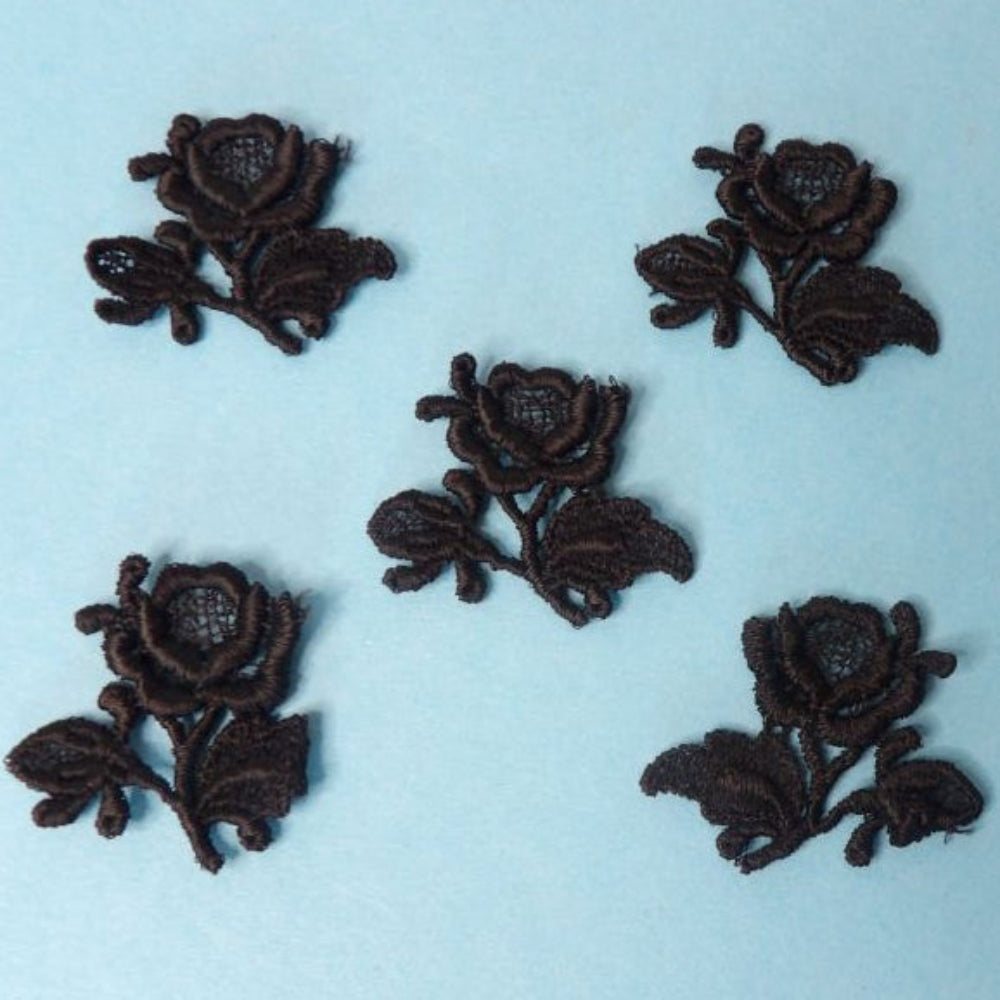60 Black Embroidered Rose Sew On Motifs size 35mm clearance