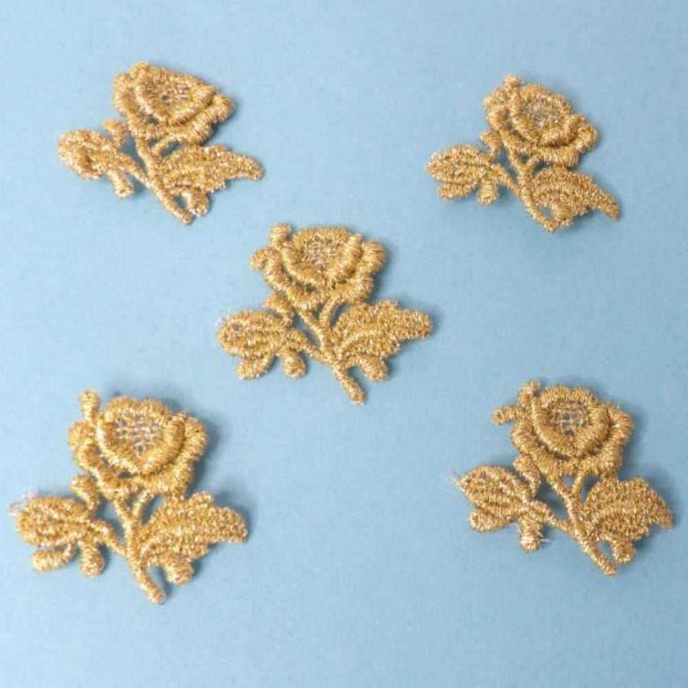 60 Small Metallic Gold Lace Rose Sew On Motifs Size 35mm Clearance