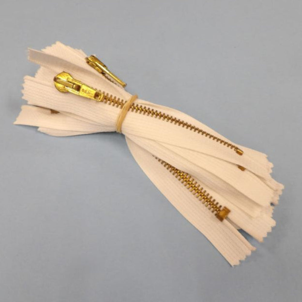 10 Jeans Type Zips White With Gold Colour Metal Teeth Size 11cm Clearance