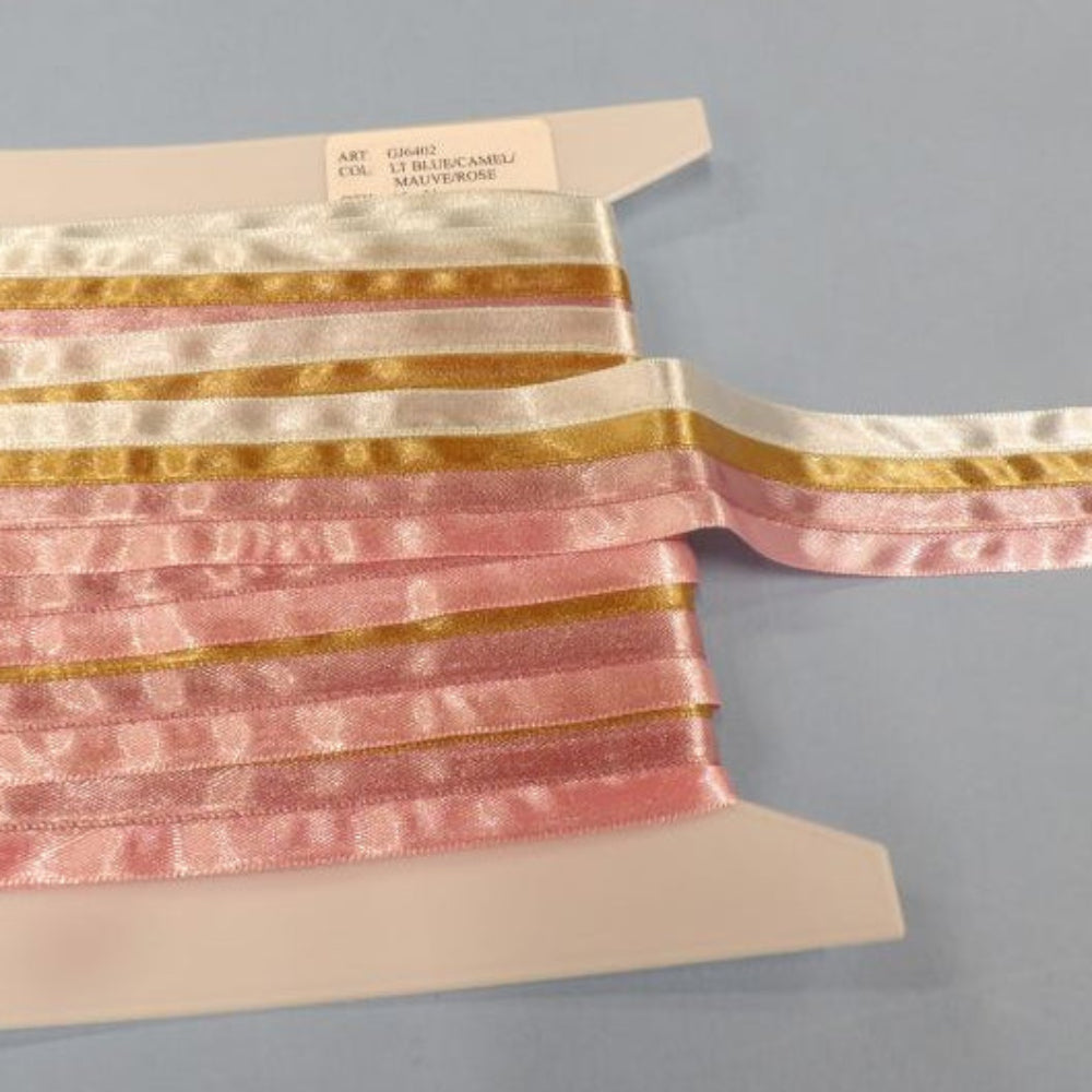 10 Metre Card Of Ribbon Braid 4 Strands Of 10mm Ribbon Light Pink/dusty Pink/Old Gold/Light Blue Joined Together 33mm Wide Clearance