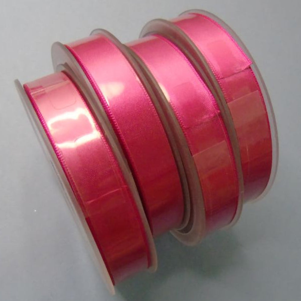 Only One lot Of 4 Cerise Pink x 25 metre Reel Of 15mm Double Satin Ribbon