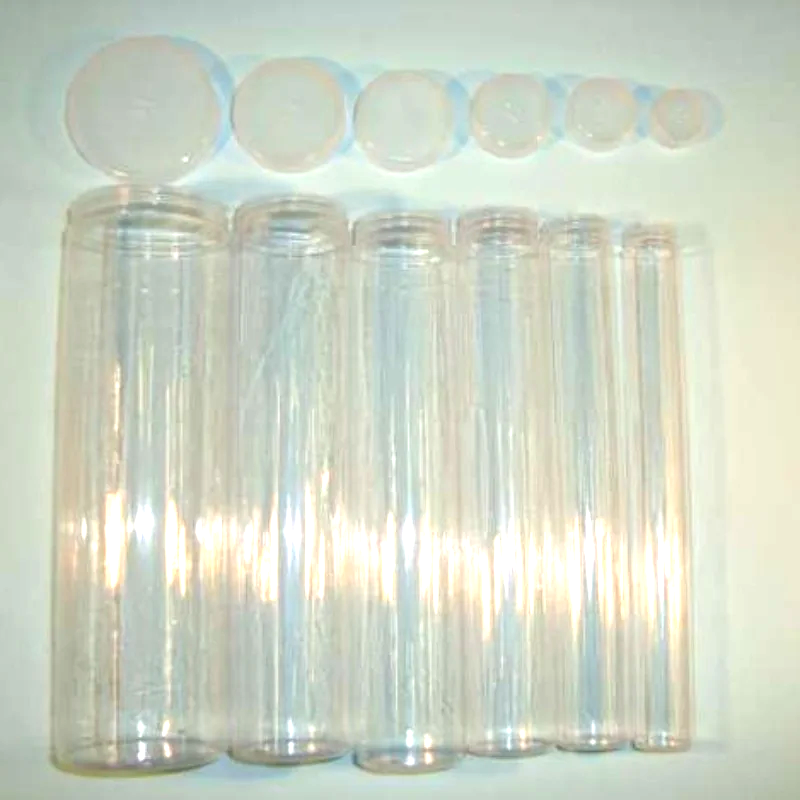 One button tube with screw top lid clear 20cm high choice of size