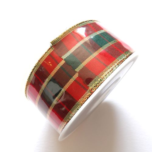 20 metres of Red and Green Tartan design ribbon wired edge 40mm wide