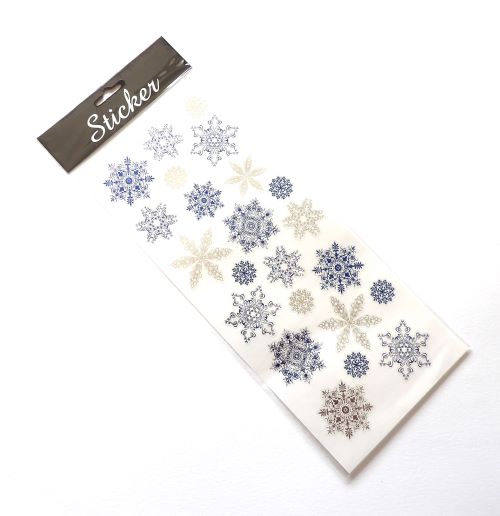 Sheet of 23 Blue and Silver Snow Flakes Stickers 31cm x 13cm