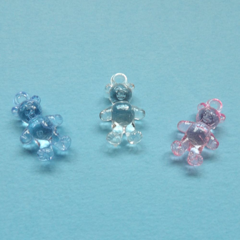 100 plastic charms TEDDY SHAPE with hole at the top 25mm x 15mm choice of colour