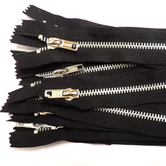 10 Black closed end zips with silver colour aluminium metal teeth size 23cm / 9 inch NEW