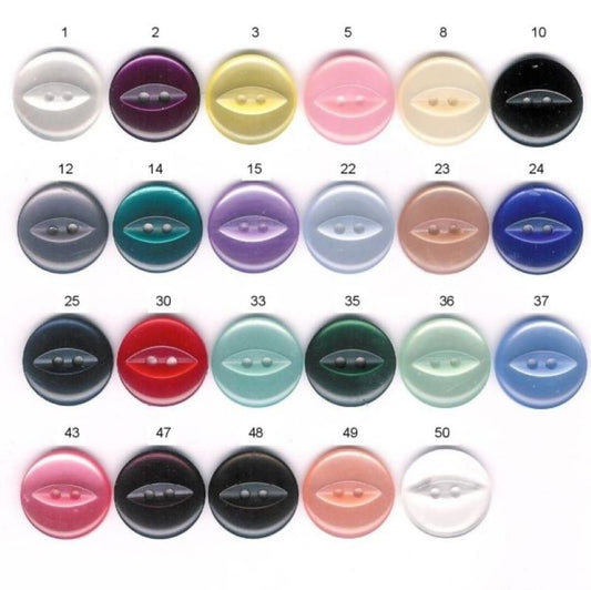100 Fish Eye buttons 36 line size 23mm choice of colour
