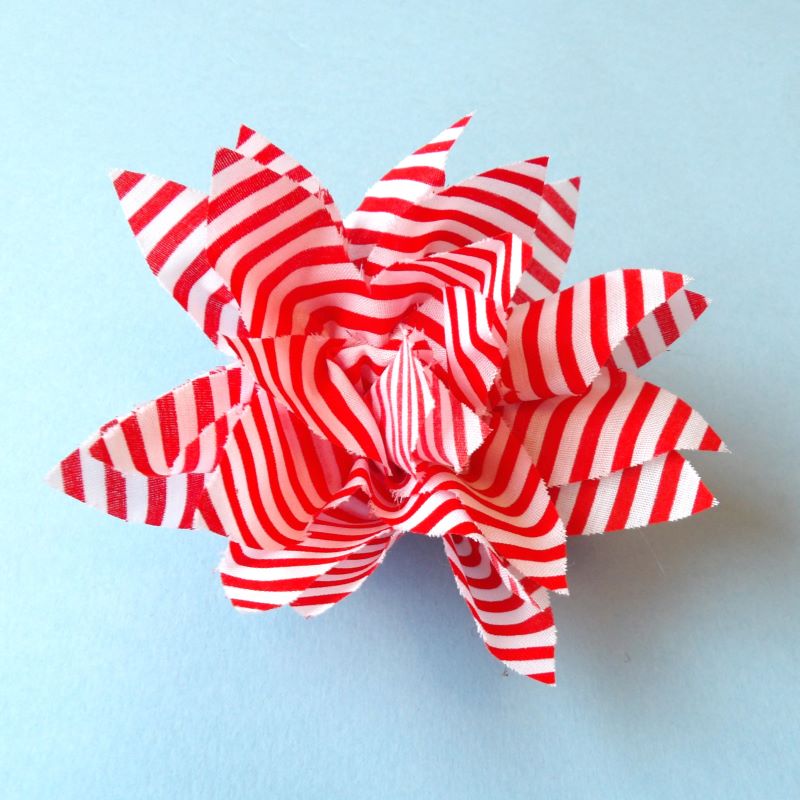 10 fabric flower brooch red and white stripes size 70mm clearance