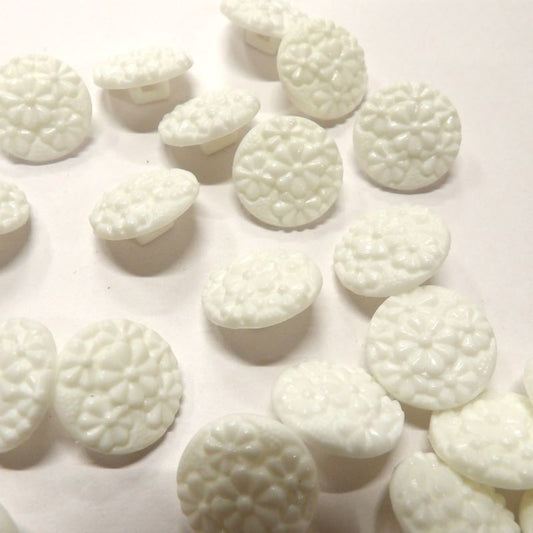 100 White flower patterned shank buttons size 15mm clearance