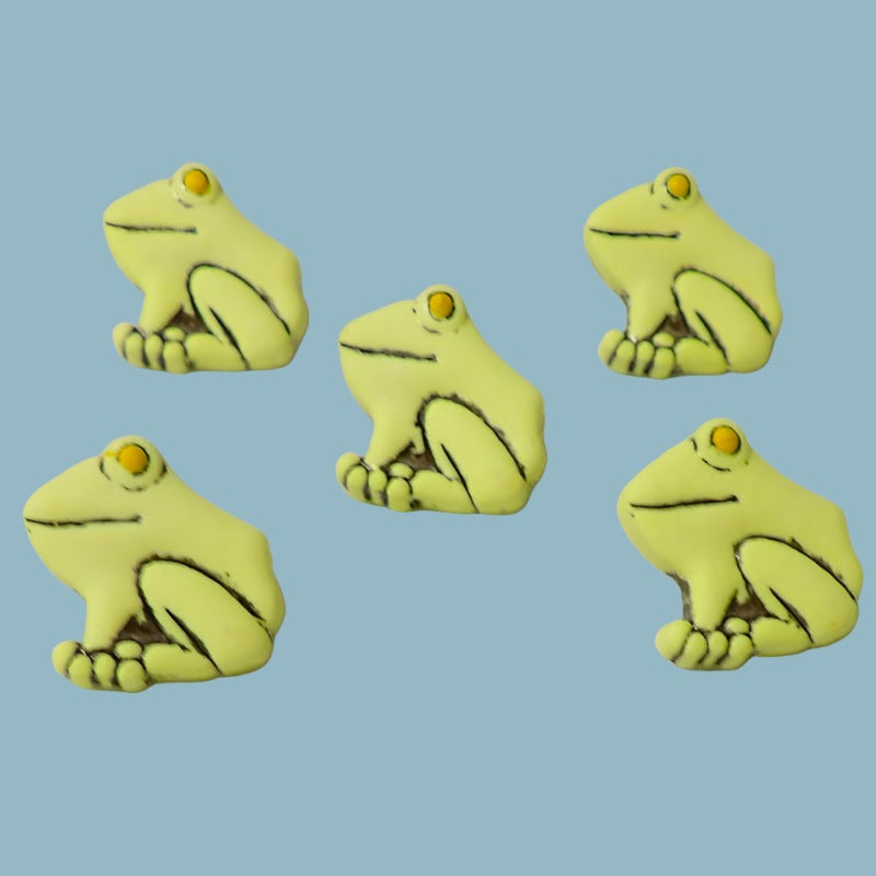 100 Green Hand Painted Frog Design Buttons