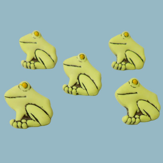 100 Green Hand Painted Frog Design Buttons