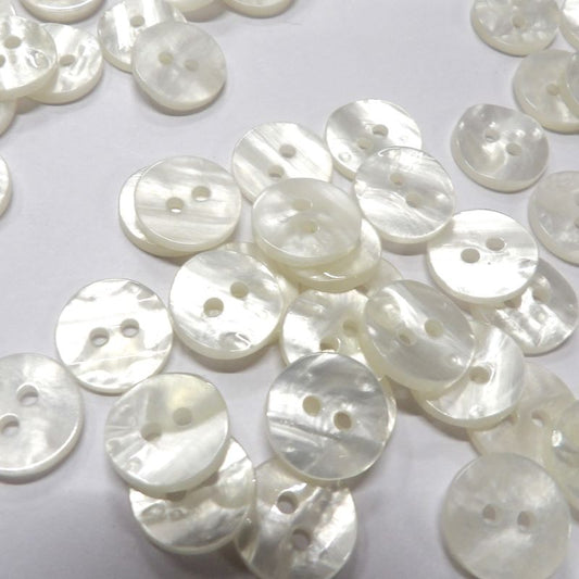 100 ivory shiny 2 hole buttons size 12mm clearance