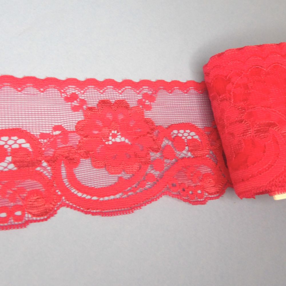 20 metres of Cerise floral Lace 68mm wide clearance