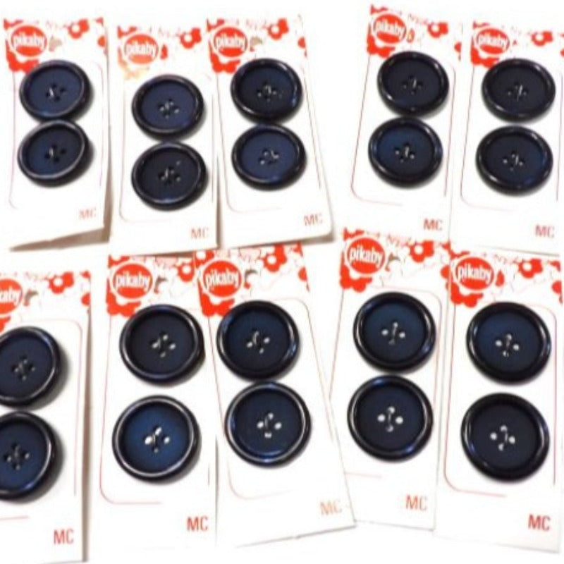 10 cards of Large Navy COAT BUTTONS 4 hole buttons with shiny edge 2 on each card 28mm clearance Pikaby Brand Vintage