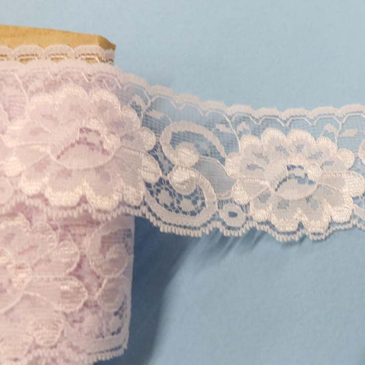 ! Only one lot of 4 x 10 metres of light lilac floral lace 42mm wide clearance