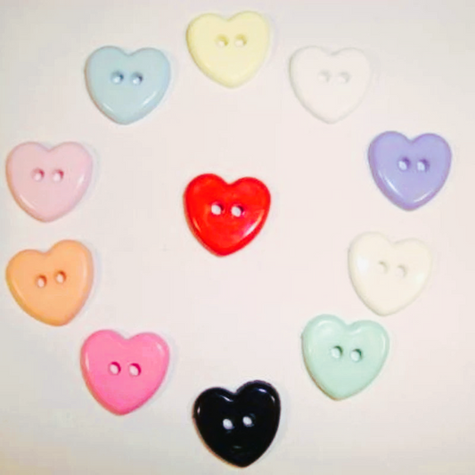 100 Flat two hole heart buttons Size 13mm choice of colour
