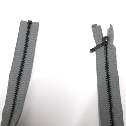 1 grey open zips with dark grey thin metal teeth 56cm / 22 inch clearance