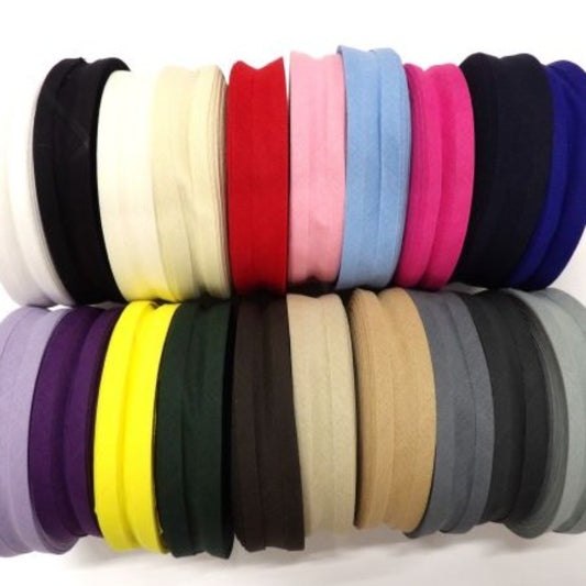 25 metre reel of Cotton Bias Binding 25mm wide choice of colours