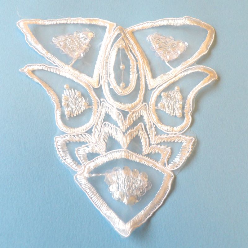 5 Ivory motif with beads and sequins size 17cm x 16cm clearance