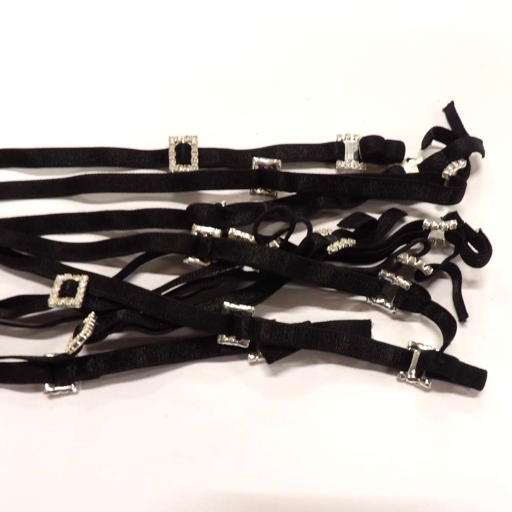 10 pairs of thin black bra straps with diamante type sliders 44cm long 6mm wide clearance