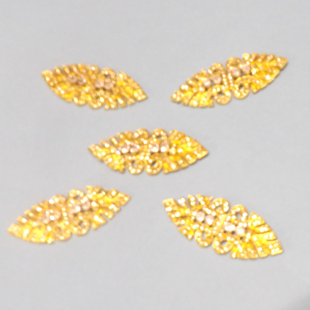 5 sparkly clear diamante flat backs in Light Gold colour metal size 55mm x 22mm clearance