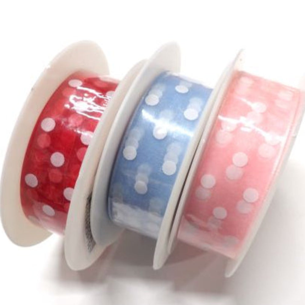 20 metres of organza ribbon with white spots 25mm wide