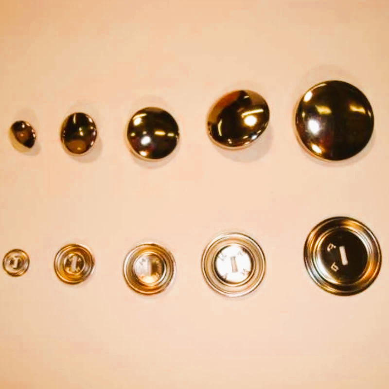 Cover buttons metal brass nickle plated type box of 100 sets choice of size Whitecroft Brand