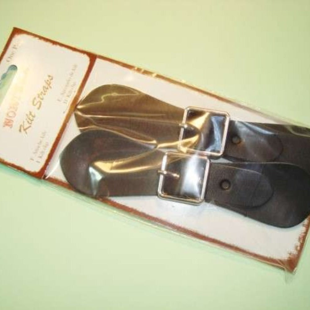5 Cards Of 2 Black Leatherette Type Kilt Straps With Silver Colour Buckles Size 13cm x 30cm
