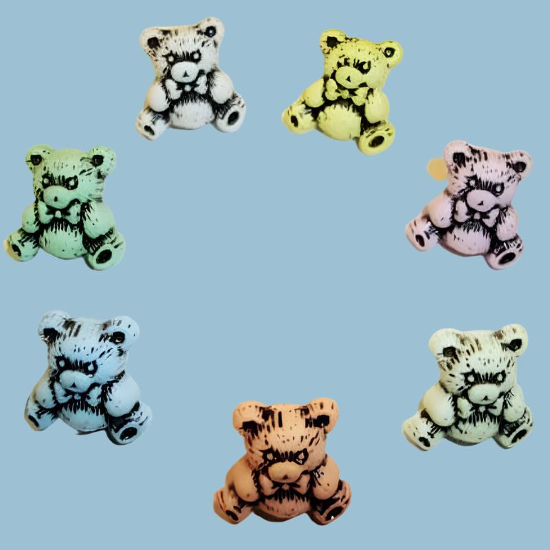 100 etched teddy buttons size 13mm X 15mm choice of colour