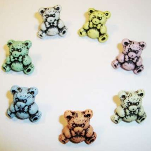 100 etched teddy buttons size 13mm X 15mm choice of colour